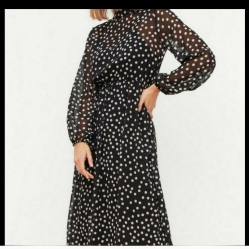 N By Nancy Elegant Black Polka Dot Lined Maxi Dress Small